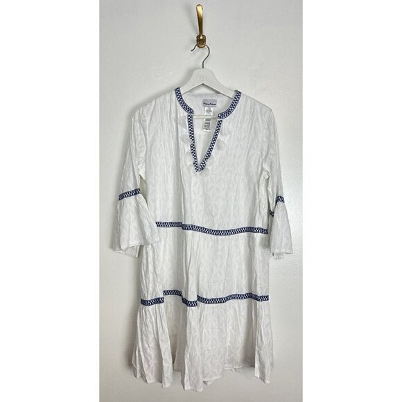TOMMY BAHAMA Embroidered Tiered Cotton Cover-Up Dress in White Size X-Small - Picture 7 of 11